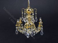 (image for) Miniature Battery Operated 6-Arm Brass Crystal Chandelier with Wand