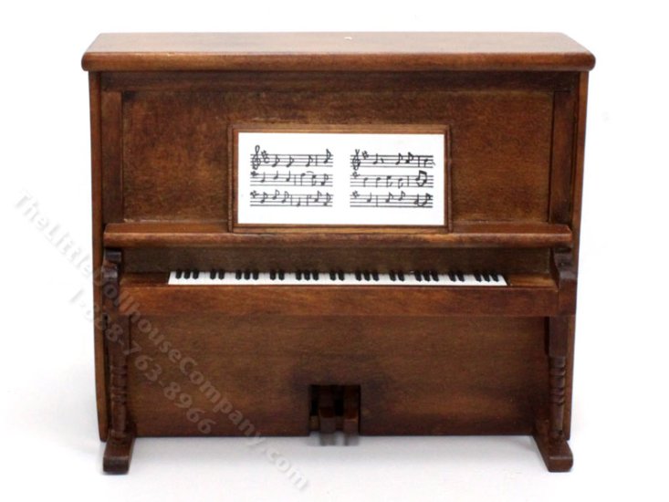(image for) Miniature Walnut Piano Music Box for Dollhouses