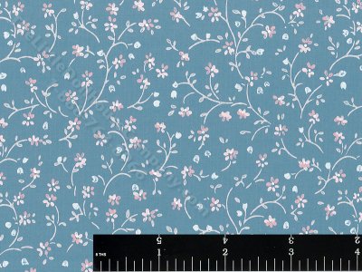 (image for) Pink Flower Vines on Blue Miniature Wallpaper for Dollhouses