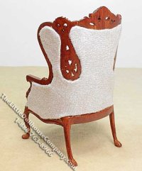 (image for) Miniature New Walnut Padded Wing Chair for Dollhouses
