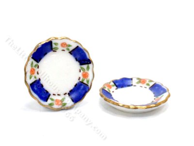 (image for) Miniature Porcelain w/Blue Trim Plates for Dollhouses