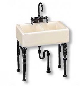(image for) Miniature Double Basin Porcelain Sink for Dollhouses