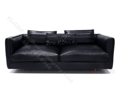 (image for) Miniature Modern Black Leather Sofa with Pillows by PRD Miniatures