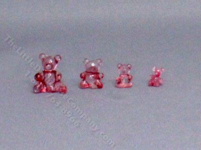 (image for) Miniature Pink Glass Bear Family Figurines for Dollhouses