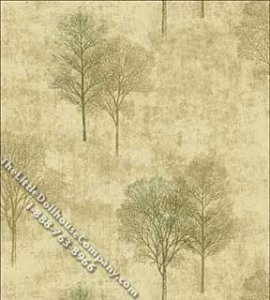 (image for) Dollhouse Scale Model Wallpaper Green Tree Silhouette Pattern
