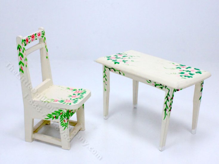 (image for) Miniature Floral Desk and Chair for Dollhouses