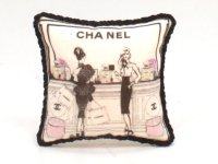 (image for) Miniature Chanel Print Pillow with Black Braided Edging