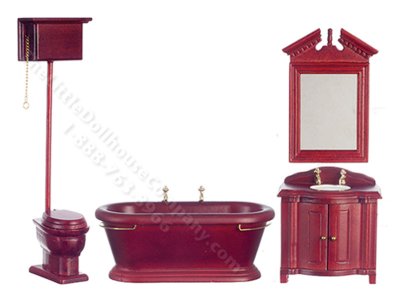 (image for) Miniature 4pc Old Fashioned Mahogany Bathroom Set for Dollhouses