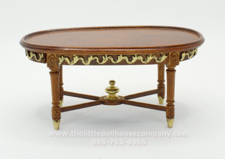 (image for) Miniature Oval Walnut with Gold Accents Coffee Table