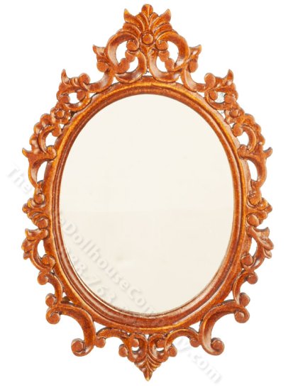 (image for) Miniature Walnut Oval Empire Mirror for Dollhouses