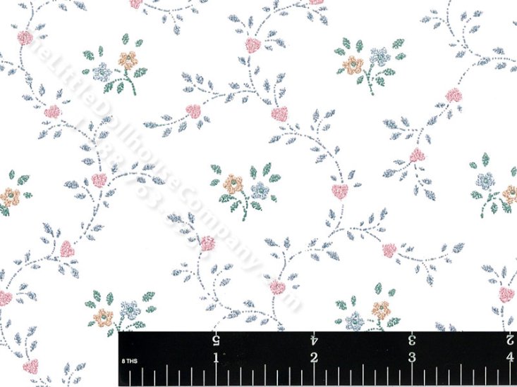 (image for) Hearts on Blue Vine Miniature Wallpaper for Dollhouses