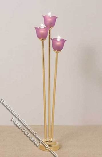 (image for) Miniature Battery Brass Tribeca Tulip Shade Floor Lamp - Purple
