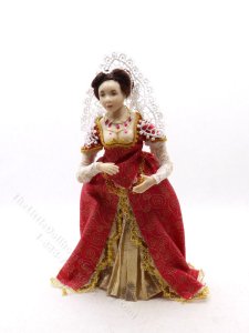 (image for) Miniature Handcrafted Vintage Renaissance Noblewoman in Red/Gold