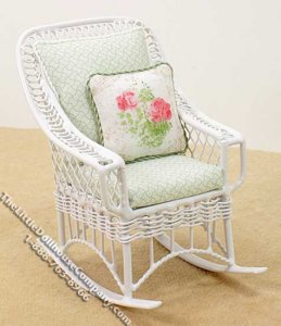 (image for) Miniature Metal White Rocker w/Green Cushions for Dollhouses