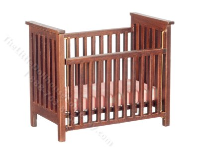 (image for) Miniature Slatted Nursery Crib for Dollhouses - Walnut