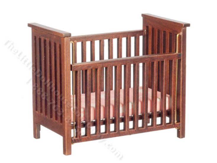 (image for) Miniature Slatted Nursery Crib for Dollhouses - Walnut