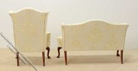(image for) Miniature Pale Yellow Sofa & Two Wing Chairs Set for Dollhouses