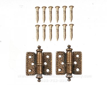 (image for) Miniature Hinge x 2, Antique style with Pin Nails Included.
