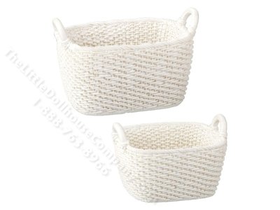 (image for) Miniature Pair of White Resin Baskets for Dollhouses