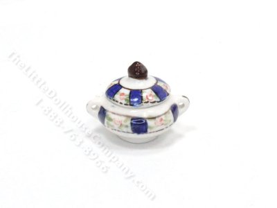 (image for) Miniature Blue & Floral Trim Tureen for Dollhouses