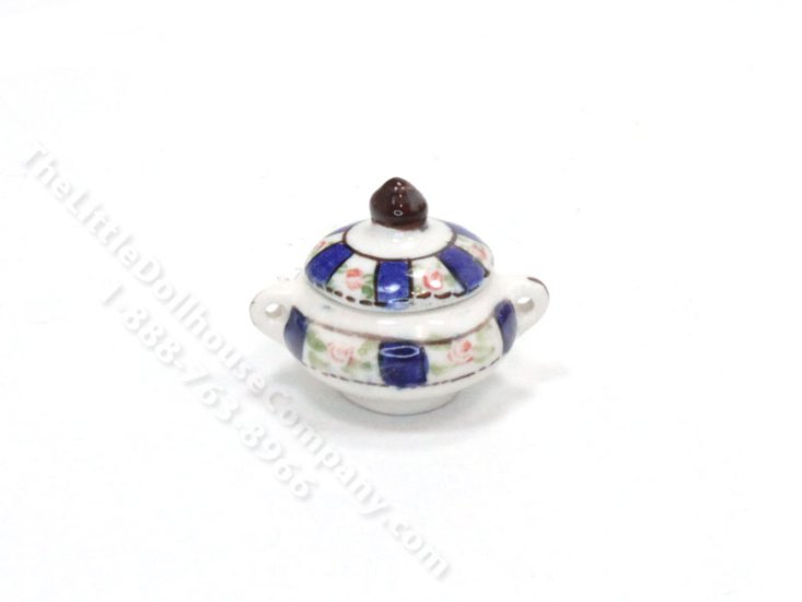 (image for) Miniature Blue & Floral Trim Tureen for Dollhouses