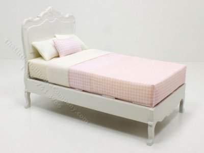 (image for) Miniature White Single Bed Dressed in Pink Gingham