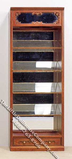 (image for) Miniature New Walnut Mirrored Display Shelf Unit for Dollhouses