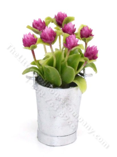 (image for) Miniature Red Clover in a Metal Tub for Dollhouses