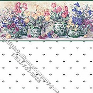 (image for) Flower Pots & Dots Pattern Miniature Wallpaper for Dollhouses