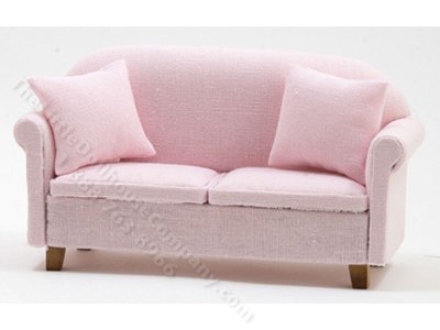 (image for) Miniature Pink Sofa w/2 Pillows for Dollhouses