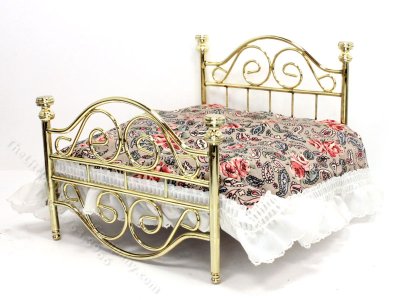 (image for) Vintage Miniature Brass Bed with Floral Bedding