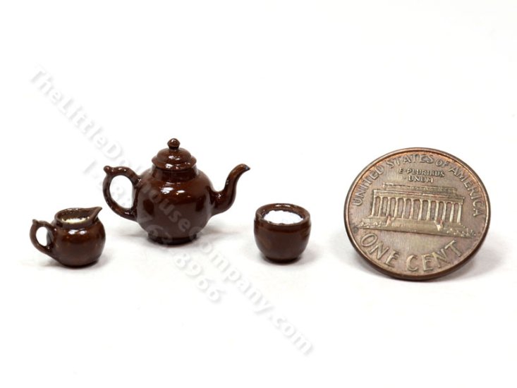 (image for) Miniature Brown Betty 3 Piece Tea Set for Dollhouses