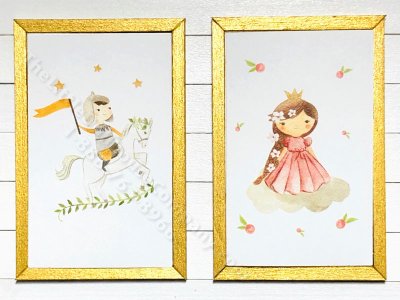 (image for) Miniature Pair Framed Princess and Knight Board Prints