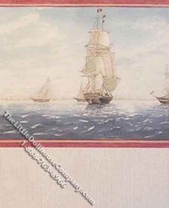 (image for) Miniature 3 pc. Navel Mural Wallpaper with Red Trim Set