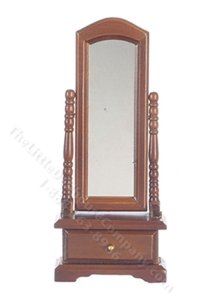 (image for) Miniature Walnut Standing Mirror for Dollhouses