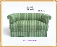(image for) Tub style overstuffed settee-Green striped.