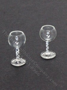(image for) Miniature Pair of White Swirl-Stemmed Wine Glasses by Gerd Felka