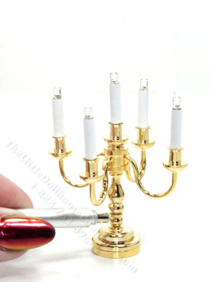 (image for) Miniature Battery Operated Brass Candelabra with Wand