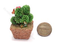(image for) Vintage Miniature Signed Potted Cactus with Butterfly for Dollhouses