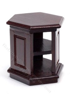 (image for) Miniature Hexagonal Mahogany Bookcase for Dollhouses