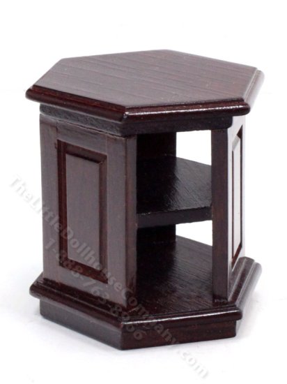 (image for) Miniature Hexagonal Mahogany Bookcase for Dollhouses