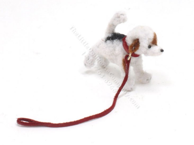 (image for) Miniature Puppy Dog on Leash by Sue Wilkes of Shoebutton Bears