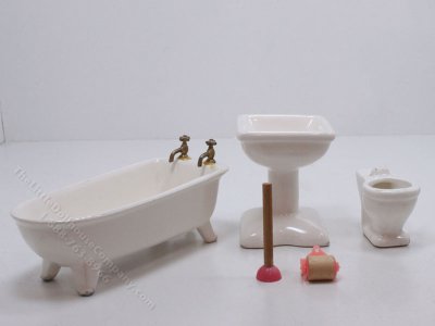 (image for) Miniature 5 Piece Porcelain Bathroom Set for Dollhouses
