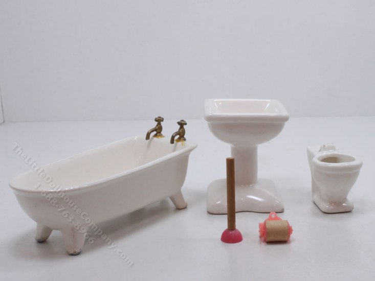 (image for) Miniature 5 Piece Porcelain Bathroom Set for Dollhouses