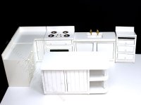 (image for) Miniature 6 Piece AS IS White Kitchen Set w Island