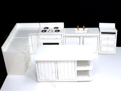 (image for) Miniature 6 Piece AS IS White Kitchen Set w Island