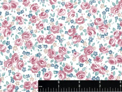 (image for) Pink Roses amd Blue Flowers Miniature Wallpaper for Dollhouse