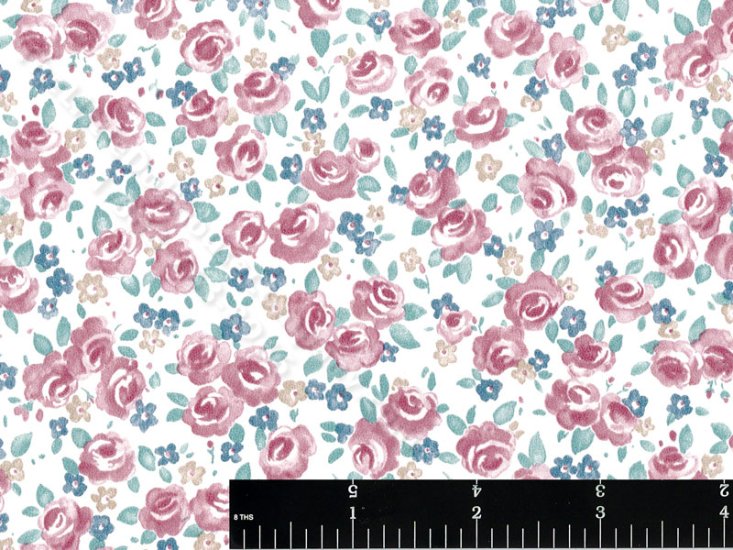 (image for) Pink Roses amd Blue Flowers Miniature Wallpaper for Dollhouse