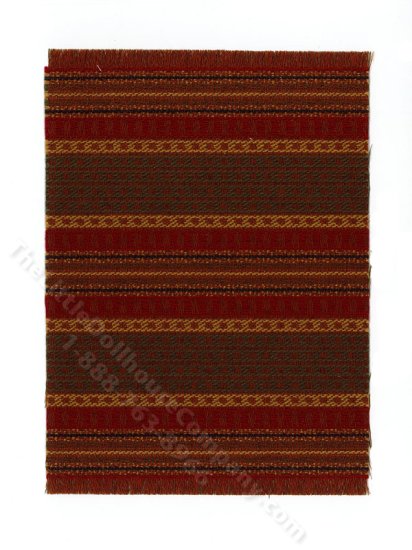 (image for) Miniature Red/Gold/Olive Striped Rug for Dollhouses