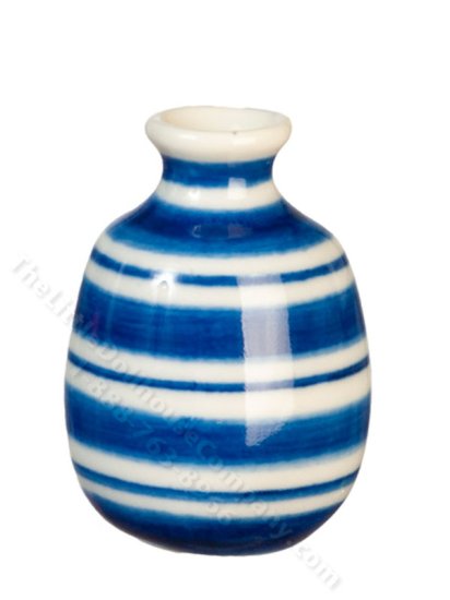 (image for) Miniature Bulbous Blue Striped Vase for Dollhouses